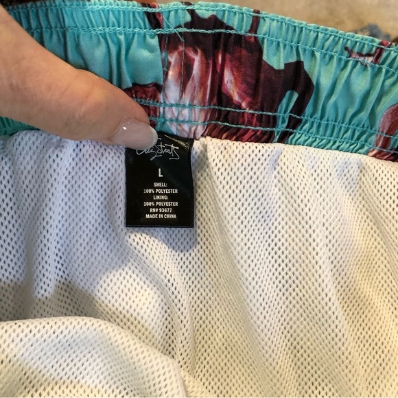 Mens City Streets turquoise and flamingo pattern lined swim trunks size L - Picture 6 of 6